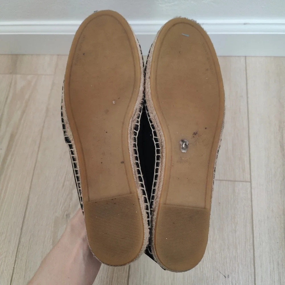 Tory Burch Embellished Jeweled Espadrille Flats Womens 11 Black Diamond‎ Suede
